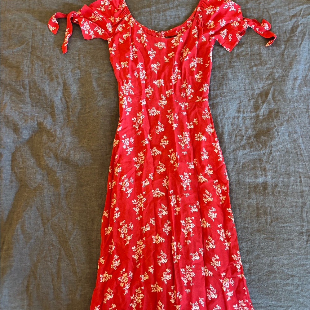 Red Reformation Floral Dress with Tie Sleeves